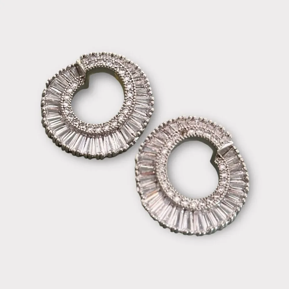 diamonique x Zaxie Earrings Silvertone simulated diamond baguettes